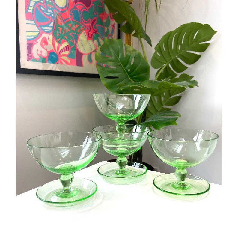 1950s Vintage Green Glass Dessert Bowls. Green Glass Sherbet Etsy