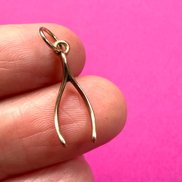 Vintage 1982 9ct Gold Wishbone Charm Pendant | Solid 9ct Yellow Gold Lucky Charm | 1980s Jewellery Gift