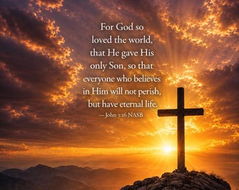 John 3:16 Canvas Print | Cross Sunset Scripture Wall Art
