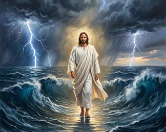 Jesus Walking Through the Storm Canvas Print | Epic Christian Wall Art | Faith Decor