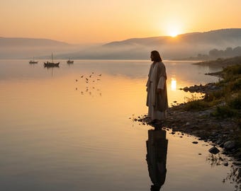 Jesus at the Sea of Galilee Canvas Print | Epic Christian Wall Art | Faith Decor.