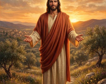 Jesus Open Arms Canvas Print | Christian Sunset Wall Art, Religious Home Decor