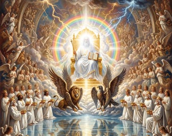 Heavenly Throne Room Canvas Print | Revelation 4 Christian Art, Prophecy Decor