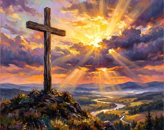 Wooden Cross Sunrise Canvas Print | Christian Resurrection Wall Art