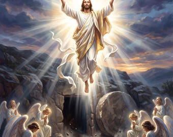 Jesus Rising From the Tomb Canvas Print | Resurrection Glory Christian Art
