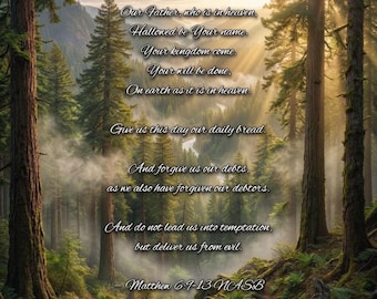 The Lord’s Prayer Canvas Print | Matthew 6:9-13 Scripture Wall Art | Vast Forest Faith Decor