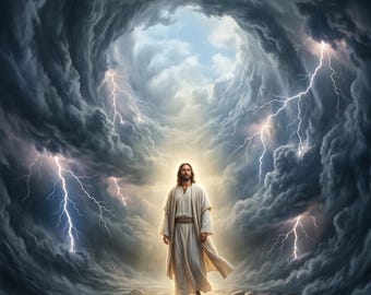 Jesus in the Eye of the Storm Canvas Print | Epic Christian Wall Art | Peace Faith Decor
