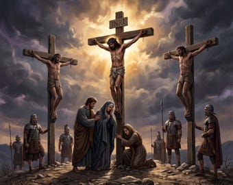 Three Crosses at Golgotha Canvas Print | Crucifixion Christian Wall Art | Easter Faith Decor