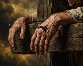 Jesus Hands on Cross Canvas Print | Crucifixion Detail Christian Art