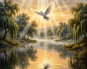 Holy Spirit Dove Canvas Print | Peace Over Still Waters Christian Art
