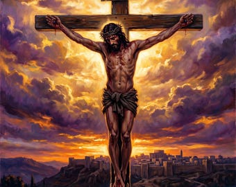 Jesus on Cross Canvas Print | Dramatic Sunset Crucifixion Christian Wall Art