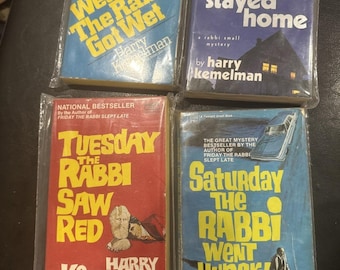 Lot de 4 couvertures vintage Mystery Soctcover, Harry Kemelman, rabbin mar/mer/dim/samedi