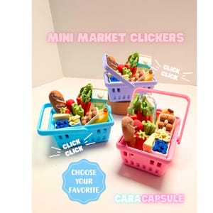 Mini Market Clickers | 3D Printed Kawaii Fidget Toy | Cute Shopping Basket Clicker | Desk Toy | Sensory Toy | Miniature food