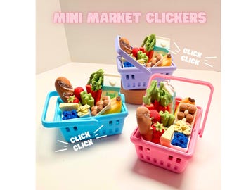 Mini cliqueurs de marché | Jouet Kawaii Fidget imprimé en 3D | Joli cliquet de panier | Jouet de bureau | Jouet sensoriel | Nourriture miniature