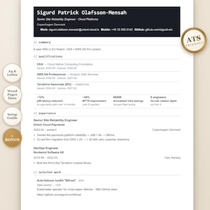 CV-mall för DevOps SRE-ingenjör i Word | CV-mall för DevOps | SRE-CV | CV för molningenjör | Direktnedladdning A4 och Letter