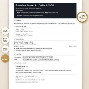 Cybersecurity Analyst Resume Template | ATS Friendly CV (Word, Pages, Docs)