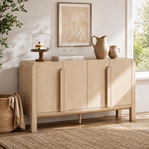 Large Curved Sideboard Cabinet Oak Buffet Storage Console French Country Furniture Design