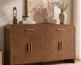 Curved Sideboard Buffet Cabinet Storage Credenza With Adjustable Shelves
