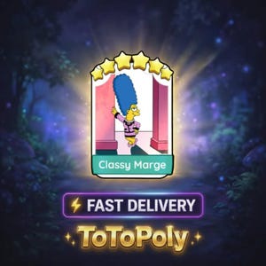 May include: A rectangular digital trading card featuring a cartoon character with tall blue hair wearing a pink suit, topped with five yellow stars. Below the card, a purple banner displays the text FAST DELIVERY and the word ToToPoly.