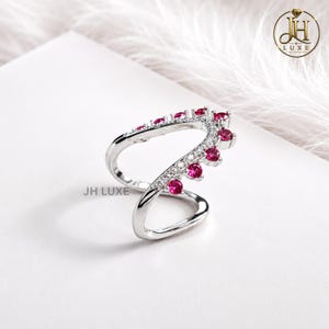Ruby Crown Ring in White Gold, Curved Tiara Statement Ring, Tiara Ring, Geometric Wrap Ring, Red Pink Sapphire Ring, Fine Jewelry