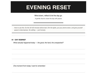 The Evening Reset Workbook | Printable Wind-Down Journal | Reflection · Gratitude · Release | Instant Download