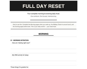 The Full Day Reset Workbook | Printable Daily Journal | Morning · Midday · Evening Ritual | Instant Download