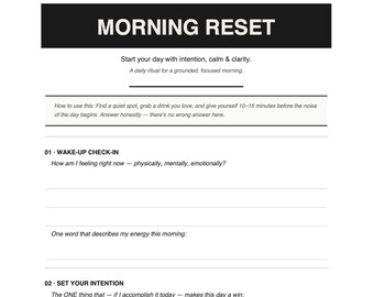 The Morning Reset Workbook | Printable Daily Journal | Intention Setting · Gratitude · Focus | Instant Download