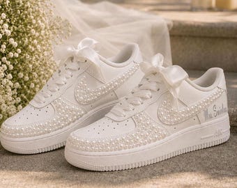 Zapatillas de boda personalizadas para novias: zapatillas de boda adornadas con perlas — Regalo de boda para la novia — Zapatillas para la recepción — Zapatillas de boda con perlas