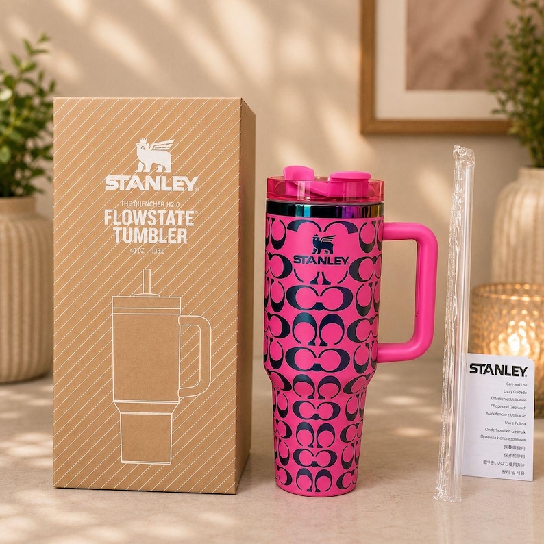 Specialtillverkad Coach Stanley Cup, lasergraverad rostfri stålgåva 40oz Tumbler present unik Hot pink