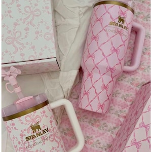 Pink Stanley Tumbler 40oz, Printed Loveshackfancy Ribbon Gift Box image 9