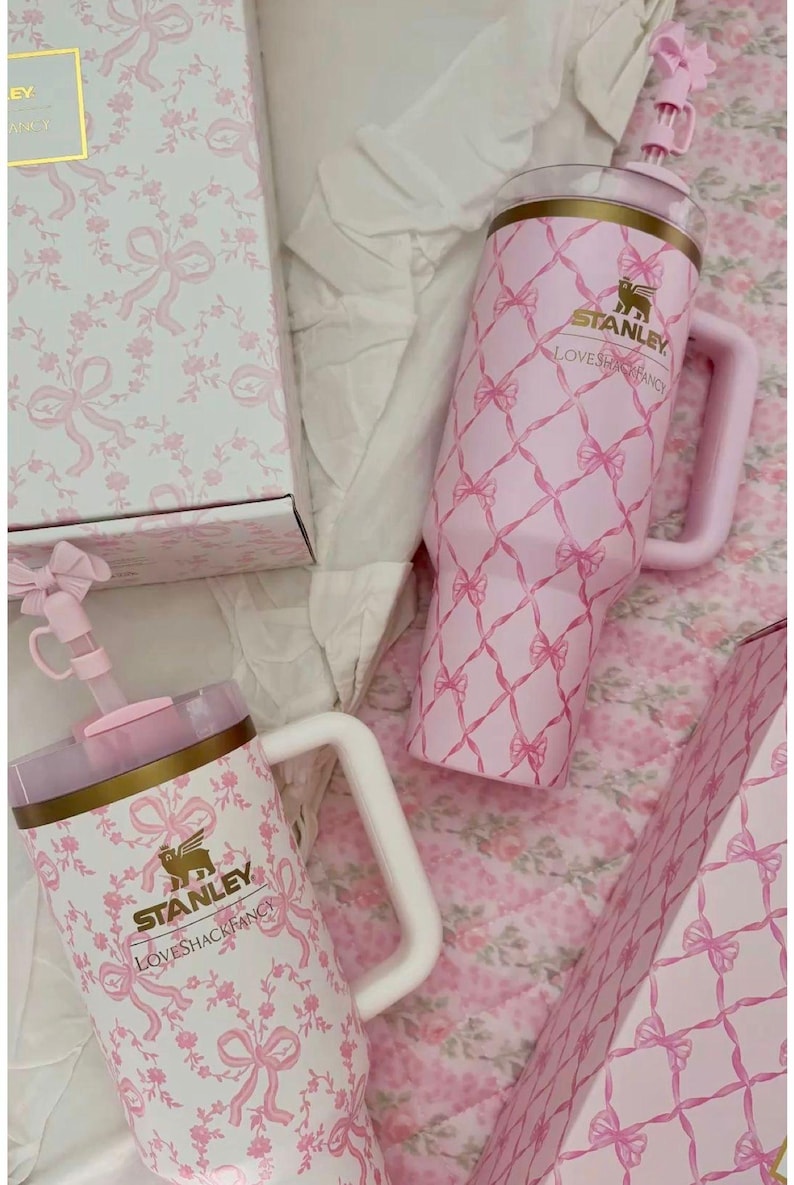 Pink Stanley Tumbler 40oz, Printed Loveshackfancy Ribbon Gift Box image 9