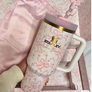 Pink Stanley Tumbler 40oz, Printed Loveshackfancy Ribbon Gift Box image 8