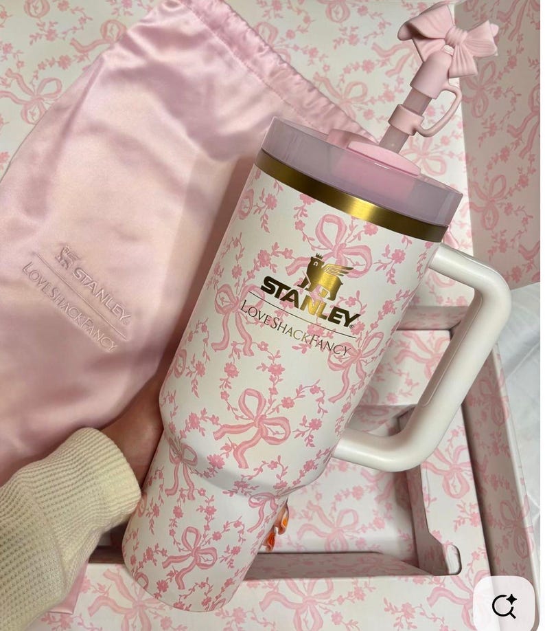 Pink Stanley Tumbler 40oz, Printed Loveshackfancy Ribbon Gift Box image 8