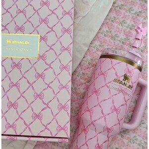 Pink Stanley Tumbler 40oz, Printed Loveshackfancy Ribbon Gift Box image 7