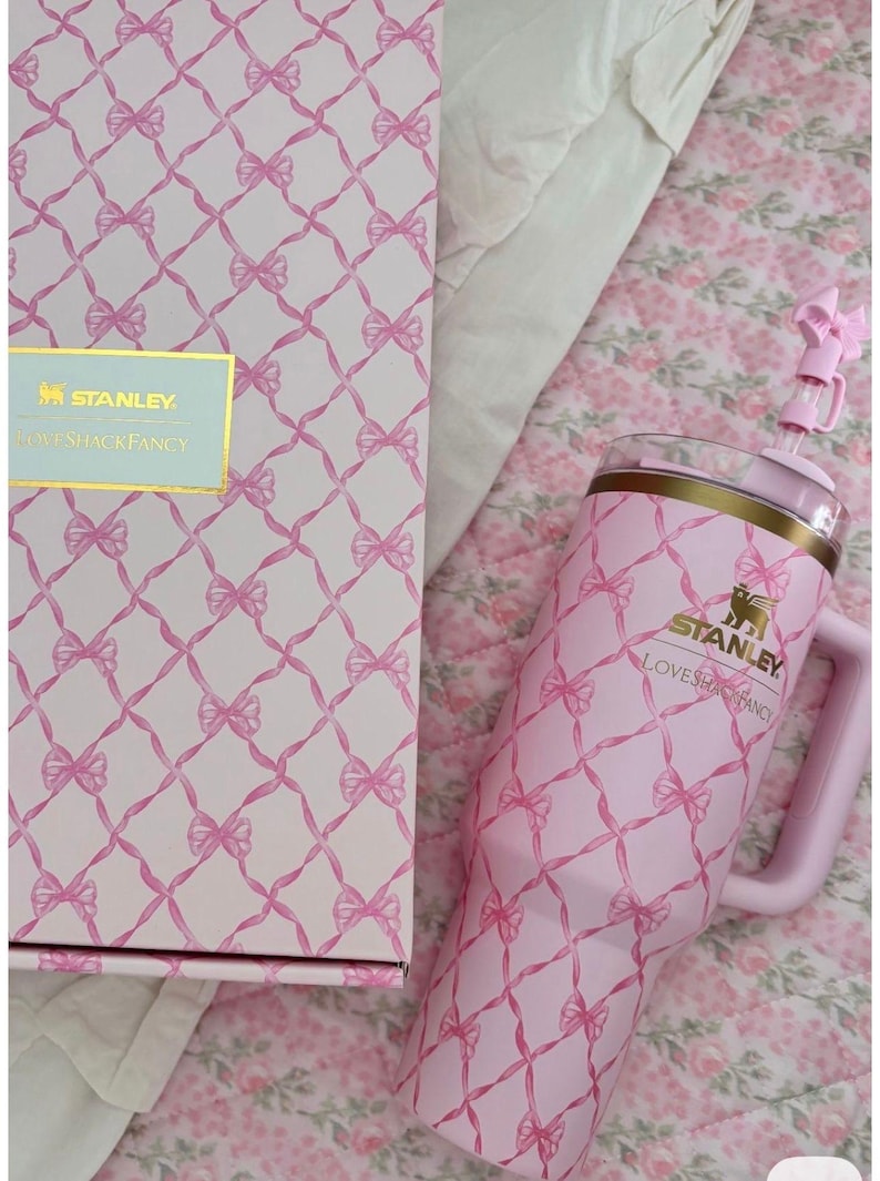 Pink Stanley Tumbler 40oz, Printed Loveshackfancy Ribbon Gift Box image 7