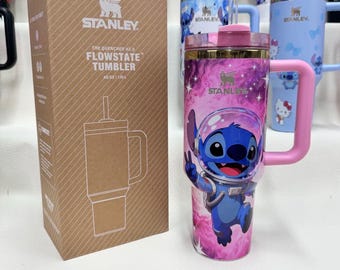 Pink stitch Stanley Tumbler 40oz, Laser Printed   Gift Box Drinkware giftforher