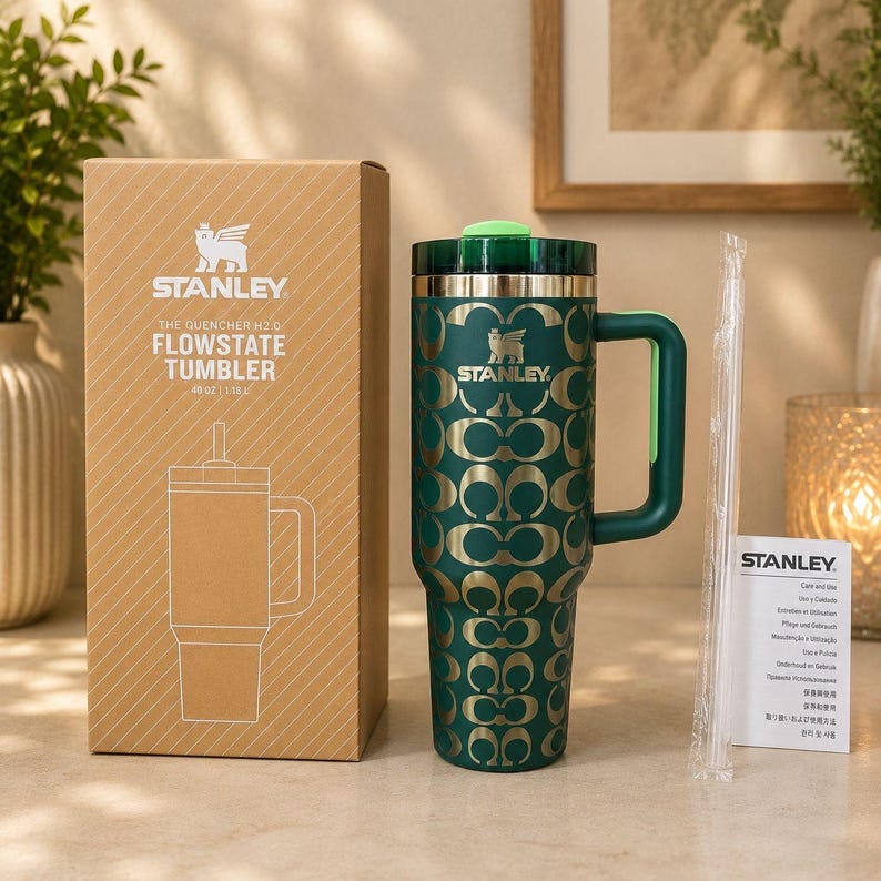 Specialtillverkad Coach Stanley Cup, lasergraverad rostfri stålgåva 40oz Tumbler present unik Grön