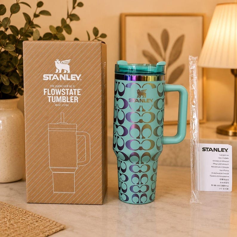 Specialtillverkad Coach Stanley Cup, lasergraverad rostfri stålgåva 40oz Tumbler present unik Aqua