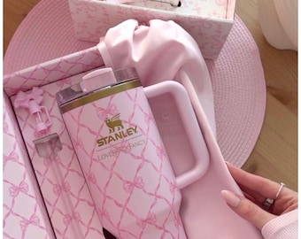 Pink Stanley Tumbler 40oz,  Printed Loveshackfancy Ribbon Gift Box
