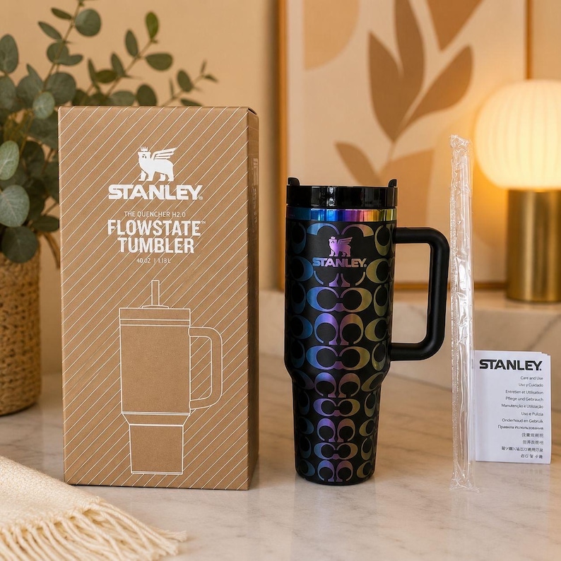 Specialtillverkad Coach Stanley Cup, lasergraverad rostfri stålgåva 40oz Tumbler present unik black hologram