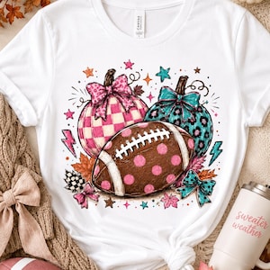 Girly Football PNG, Pink Teal Pumpkin Game Day Digital Download