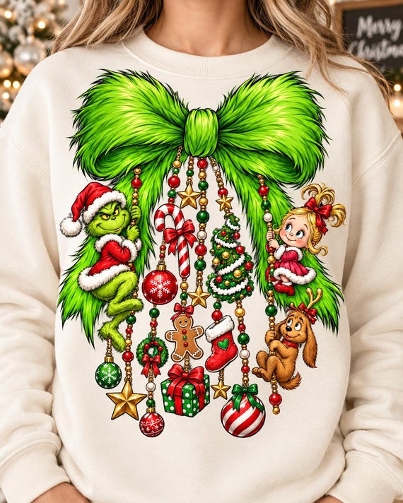 Christmas Bow PNG, Christmas Grinch Design Movie Character Sublimation PNG Digital Download