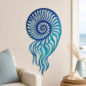 Nautilus Shell Metal Wall Art, Coastal Wall Decor, Ocean Inspired Wall Hanging, Beach House Decor, Nautical Home Accent