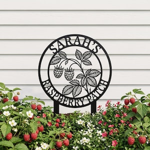 Personalized Raspberry Patch Sign, Custom Garden Name Stake, Fruit Berry Garden Decor, Metal Yard Marker, Outdoor Vegetable Patch Gift
