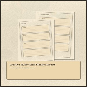 Creative Hobby Club Planner Inserts, Printable Craft Project Tracker Pages Digital Download
