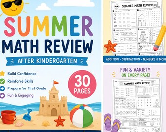Kindergarten Summer Math Review Workbook | Summer Learning | Kinder Math Workbook | Homeschool Activities| Back to School | Math Practice