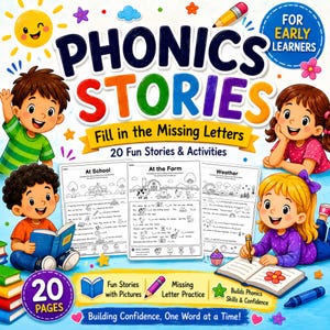 Phonics Workbook for Kindergarten & 1st Grade | Reading Worksheets | Reading Activities | I Can Read | Printable PDF | Learn to read image 1