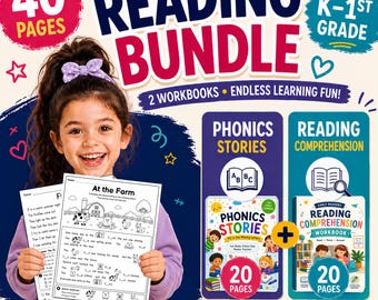 Reading Bundle for Kindergarten & 1st Grade | Reading Comprehension + Phonics Stories | Printable PDF Worksheets