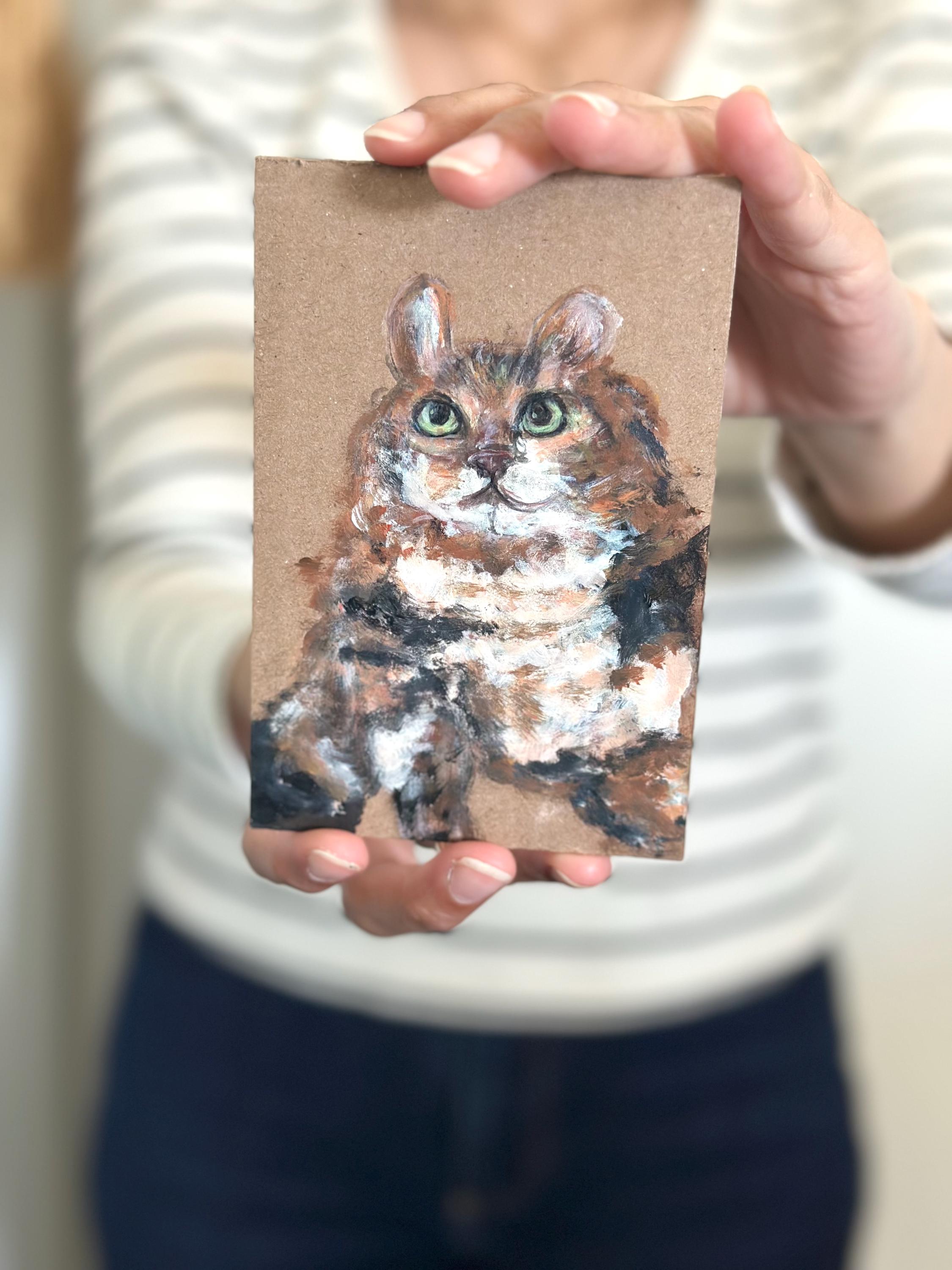 Custom Pet Portrait Painting, Acrylic on Recycled Cardboard, Mini