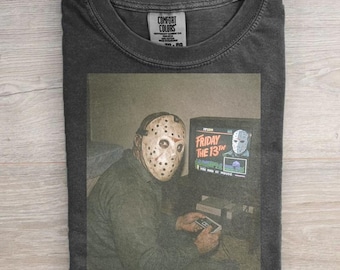 Jason Voorhees Playing NES Shirt, Retro Horror Gaming Tee, Friday The 13th Parody Top, Gamer Gift, Spooky Season Streetwear